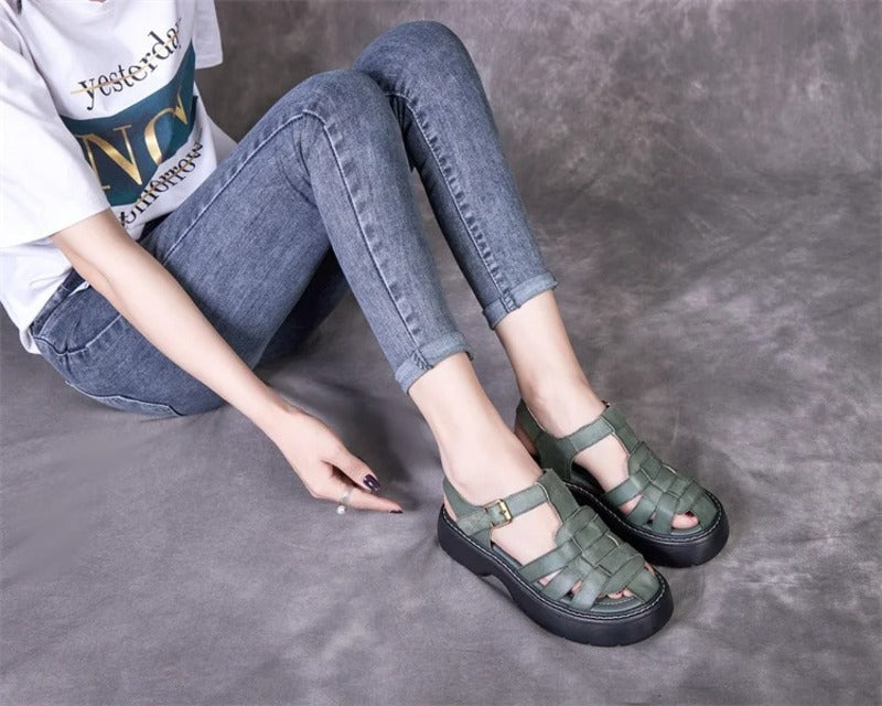 Sandales femme en cuir confort compensées Podoways
