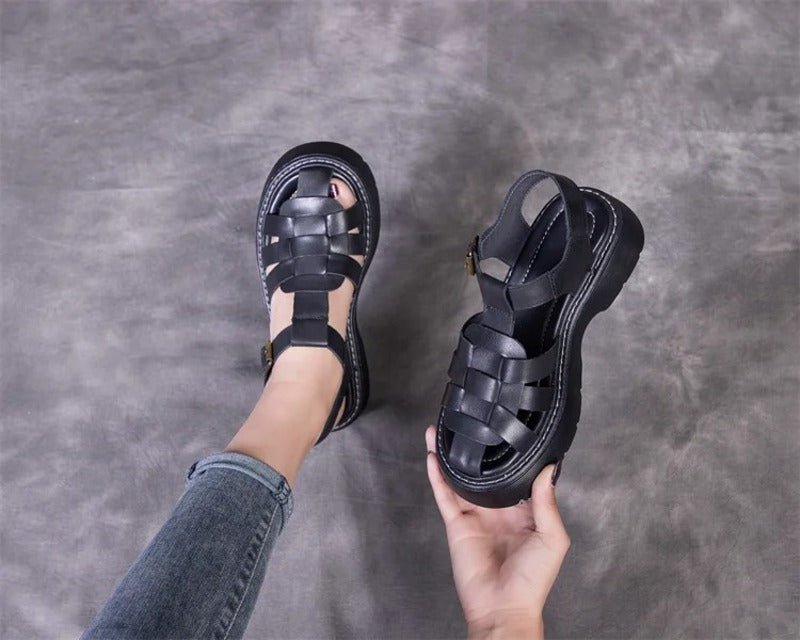 Sandales femme en cuir confort compensées Podoways