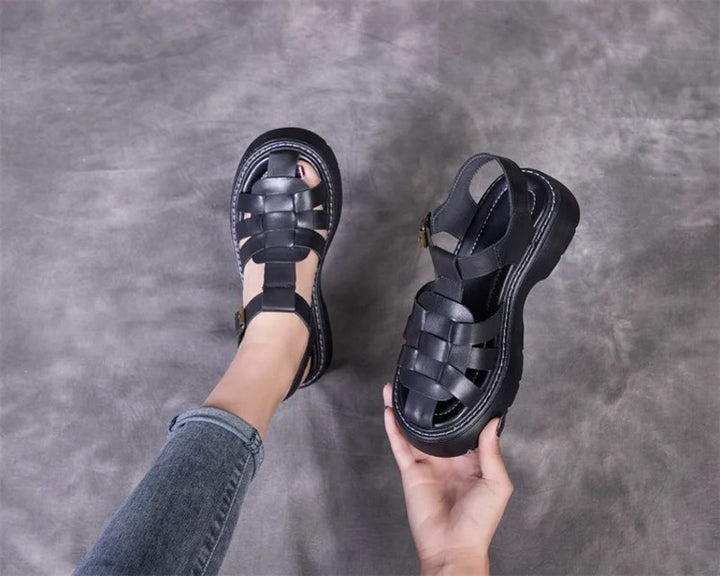 Sandales femme en cuir confort compensées Podoways