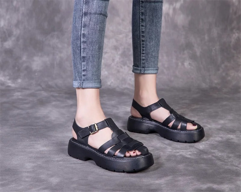 Sandales femme en cuir confort compensées Podoways