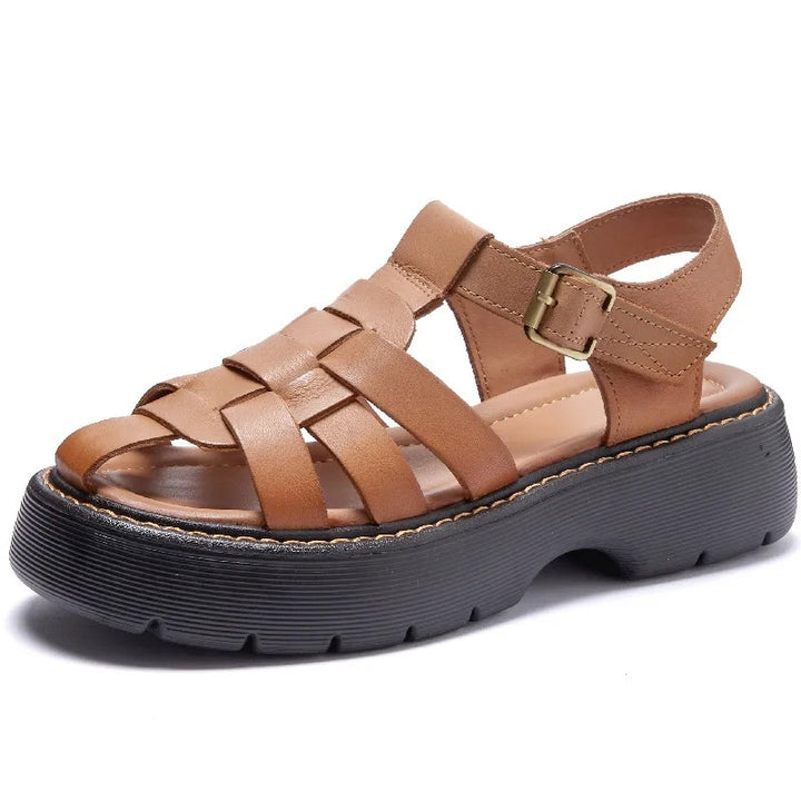 Sandales femme en cuir confort compensées Podoways 36 Chocolate