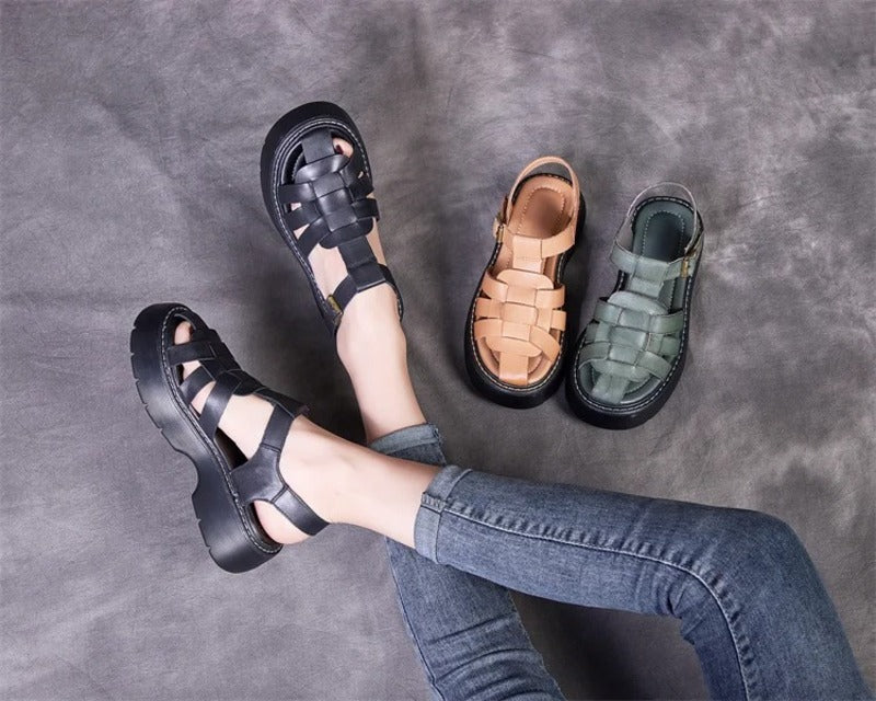 Sandales femme en cuir confort compensées Podoways