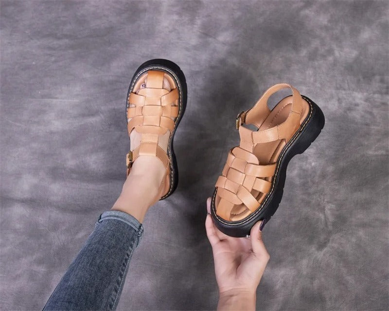 Sandales femme en cuir confort compensées Podoways