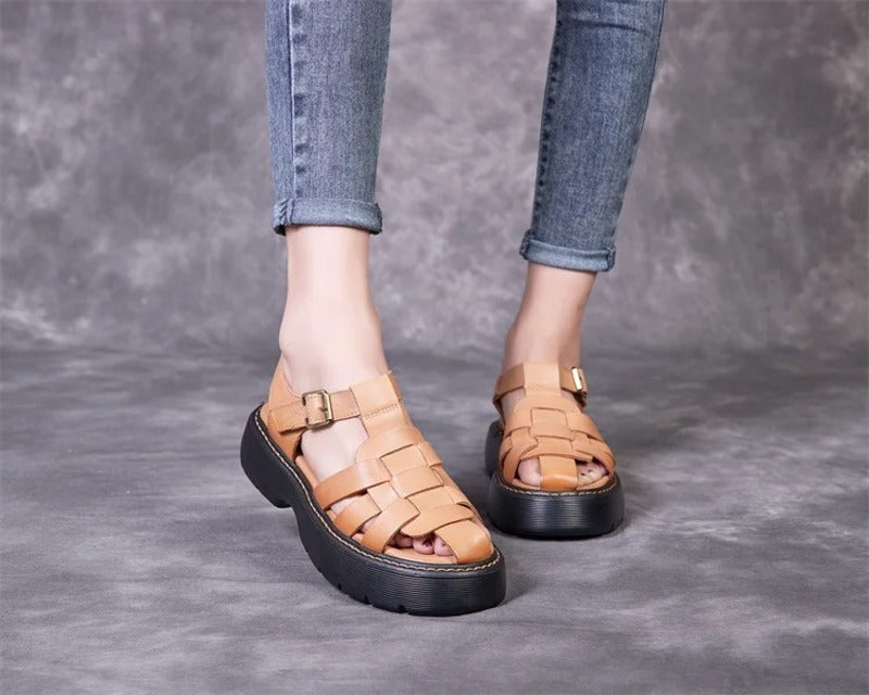 Sandales femme en cuir confort compensées Podoways