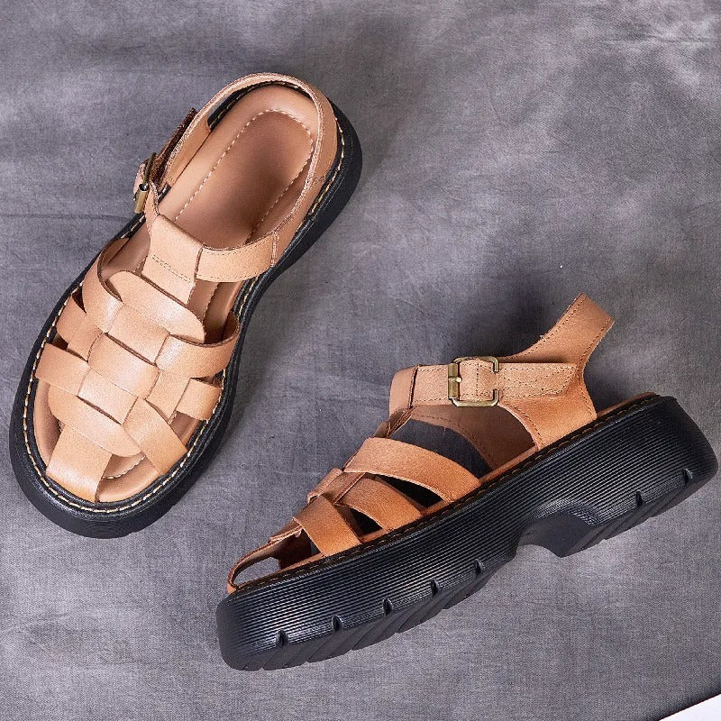 Sandales femme en cuir confort compensées Podoways