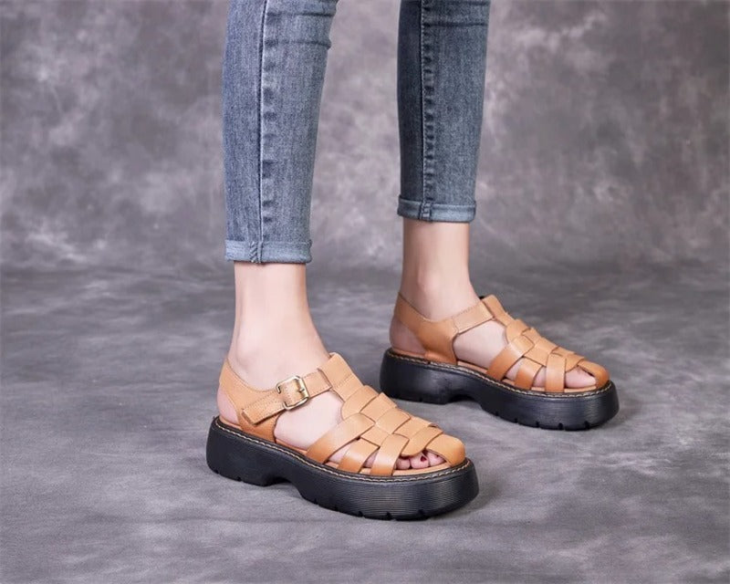 Sandales femme en cuir confort compensées Podoways