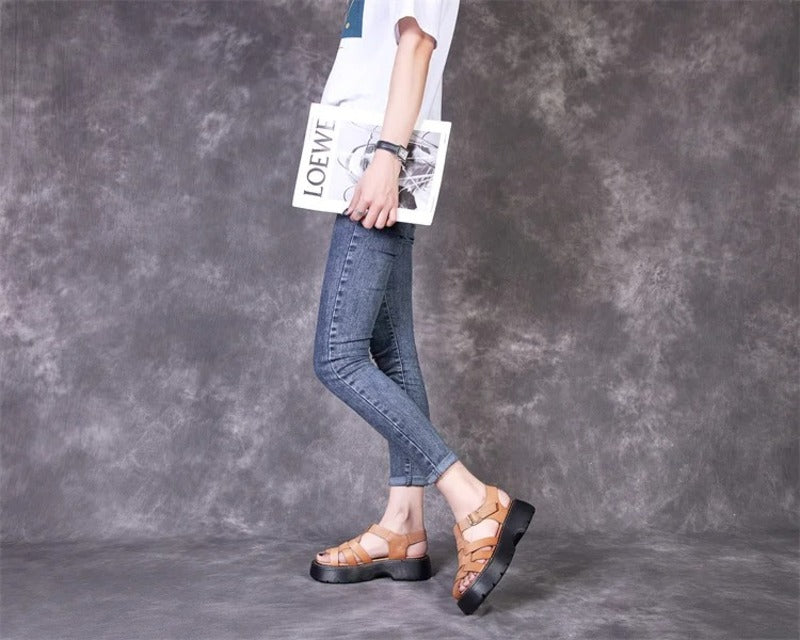 Sandales femme en cuir confort compensées Podoways
