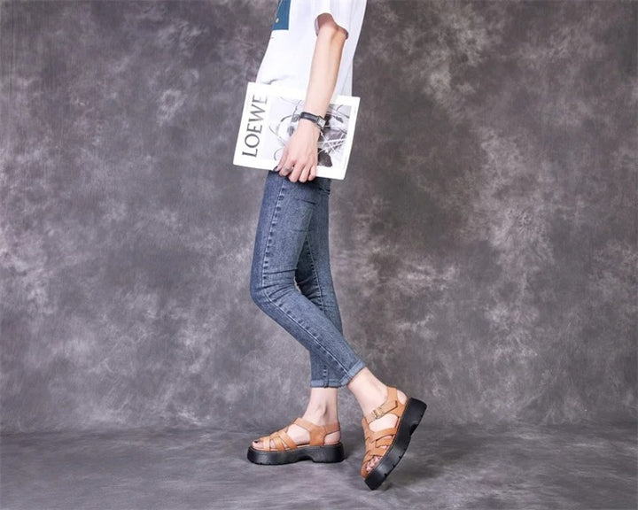 Sandales femme en cuir confort compensées Podoways