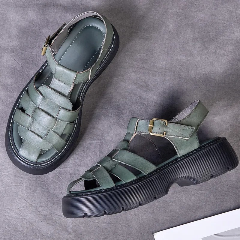 Sandales femme en cuir confort compensées Podoways