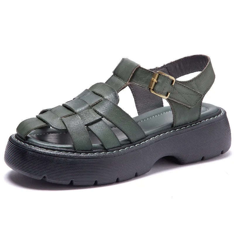 Sandales femme en cuir confort compensées Podoways 36 Green