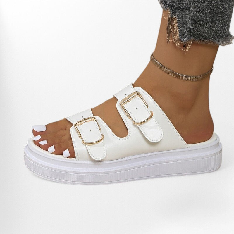 Sandales femme en cuir confortables et compensées Podoways 35 Blanc