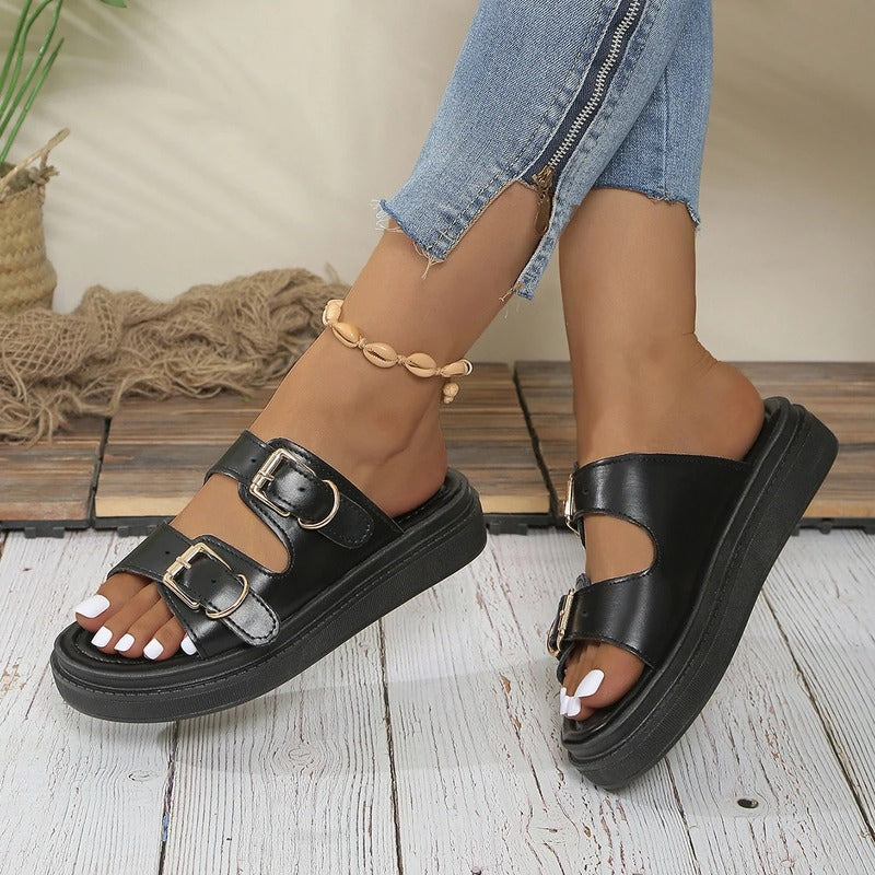 Sandales femme en cuir confortables et compensées Podoways 35 Black