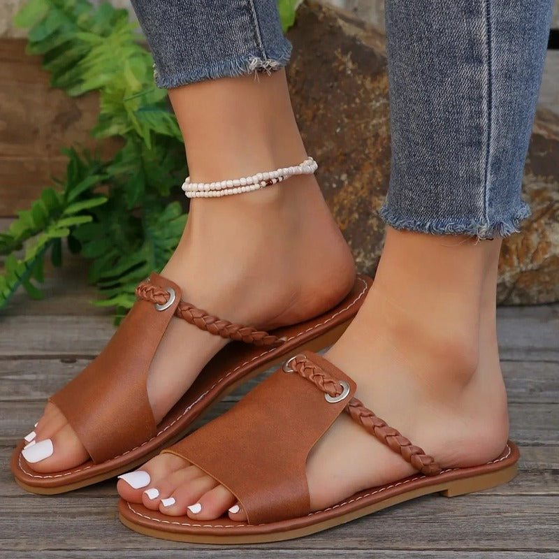 Sandales plates camel pour femme Podoways