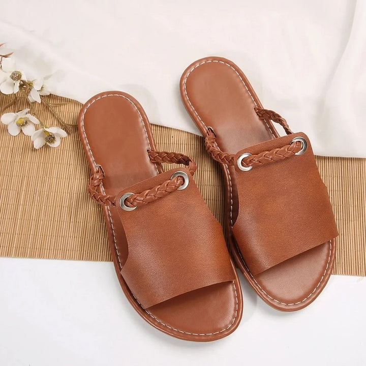 Sandales plates camel pour femme Podoways