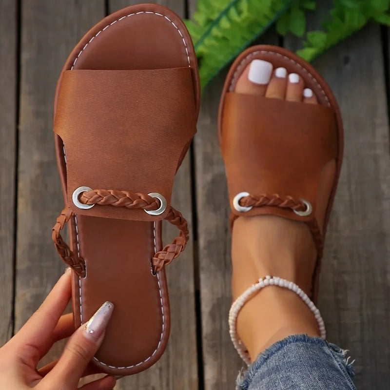 Sandales plates camel pour femme Podoways