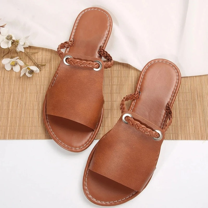 Sandales plates camel pour femme Podoways